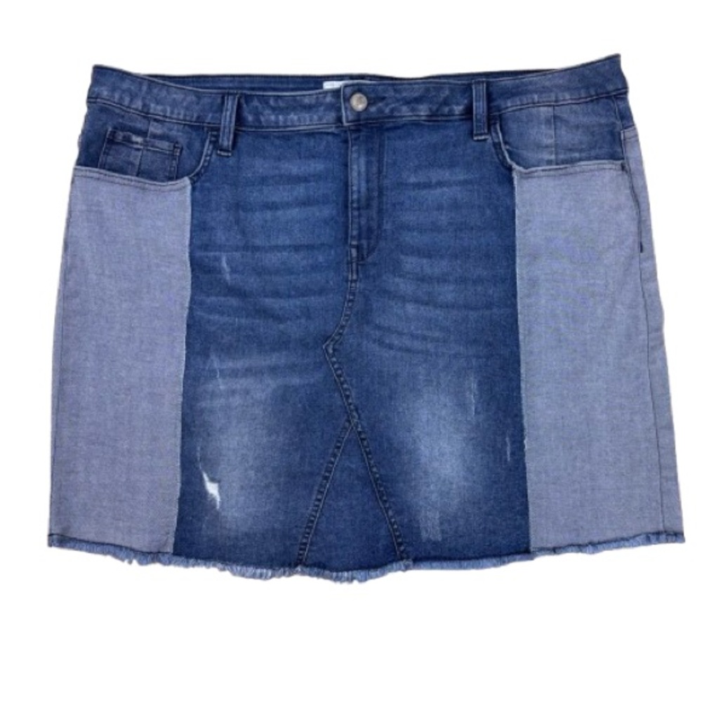 Libby Edelman Colorblock Denim Distressed Mini Skirt XXL Raw Hem Stretch